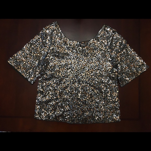 Express Sequined Olive Green Party Top XS - Picture 1 of 4